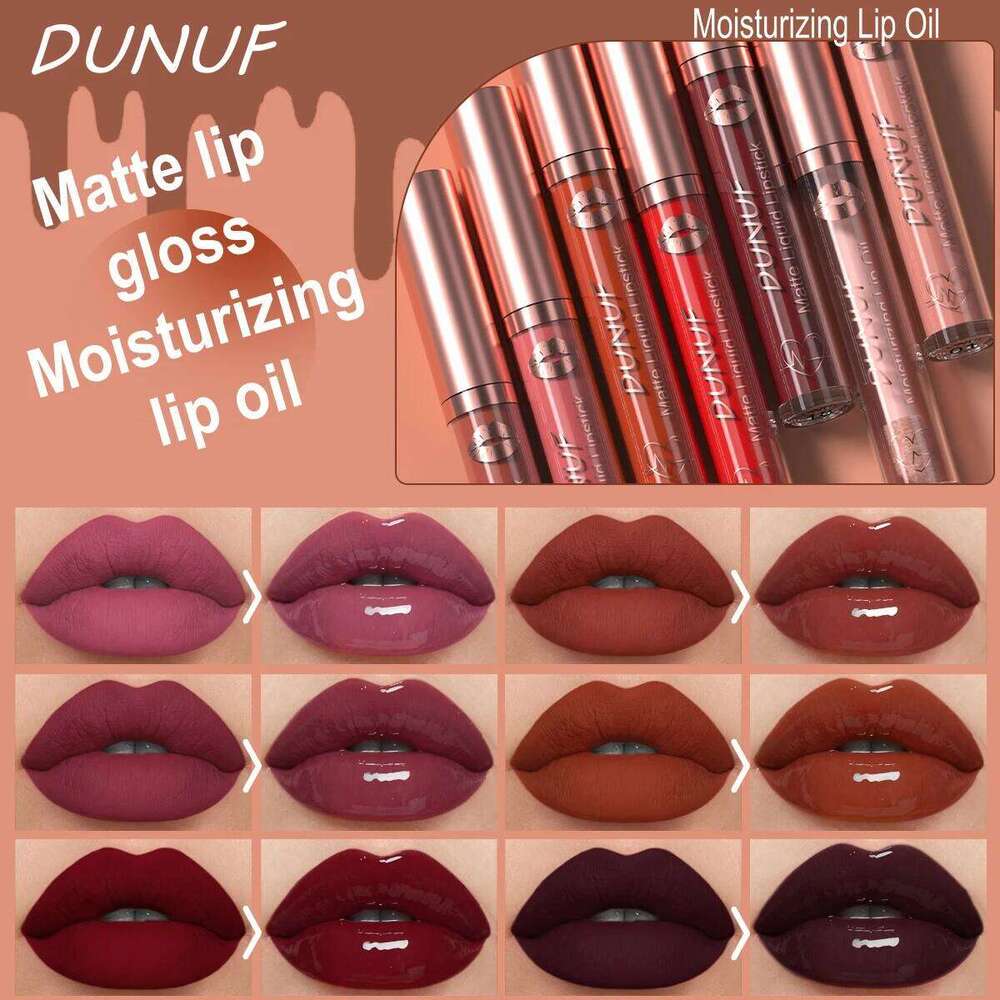 DUNUF 12 Pcs Matte Lipstick Lip Gloss Waterproof Long-lasting Easy Coloring Beginner Friendly Non-stick Cup Shape Non-fading Moi W260311