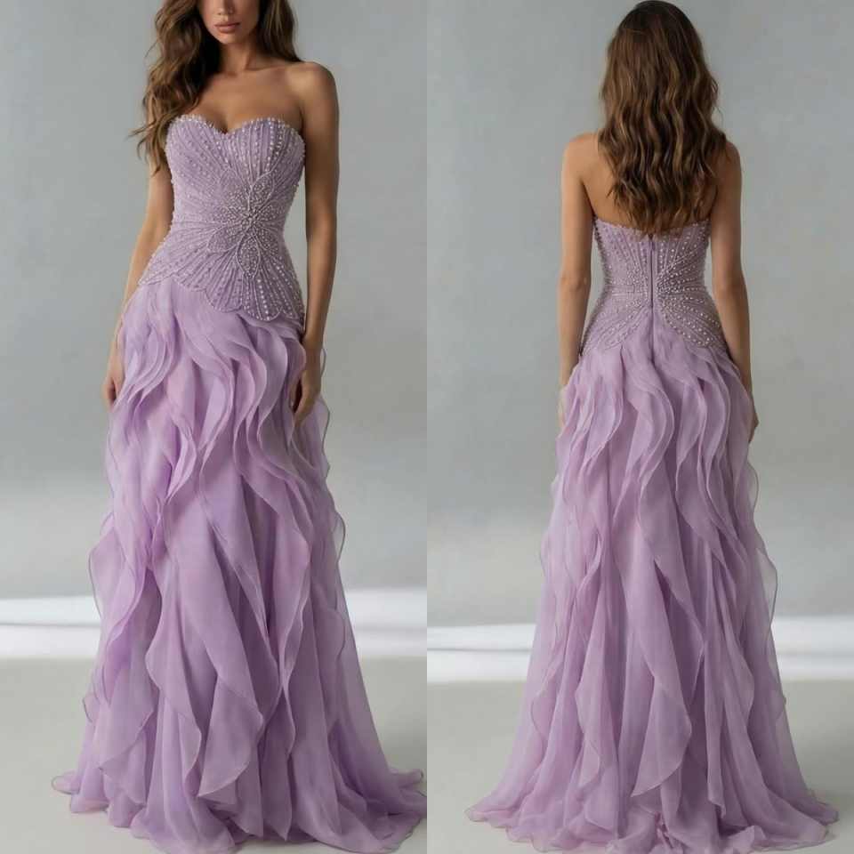 Elegant Evening Dresses Mermaid Strapless Pearls Beading Sleeveless Backless Party Dress Dresses Celebrity Prom Gown Customized Vestido De Novia