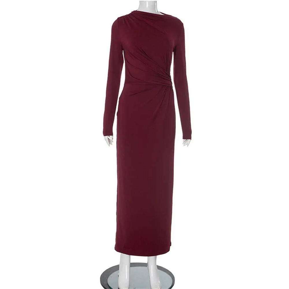 Tossy Pleated Slim Fashion Maxi For Women Elegant High Waist Sleeve Bandage Autumn Ladies Patchwork Long Dress C260312