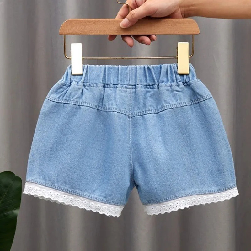 Summer Girls Lace Denim Shorts Korean Fashion Toddler Bow Ribbon Love Hearts Print Casual Versatile Children Clothing 260311