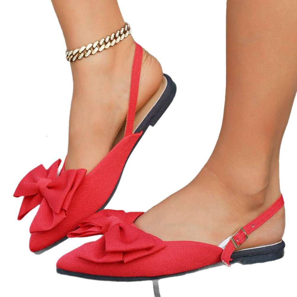 Designer shoes Bowknot Closed-Toe Backless Summer New European and American Style Pointed Toe Fabric Flat Sandals for Women