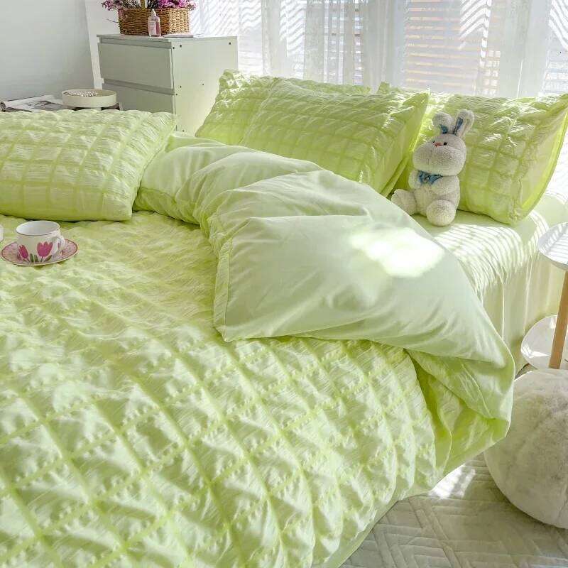 Check Bubble Fabric Pucker Duvet Pillowcase Bedding Set Bed Sheet Quilt Cover Single Queen King Size 4 Pieces Sets H260312