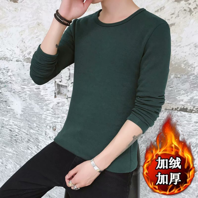 New Winter Round-neck 200g Fleece Long-sleeve T-shirt For Teenagers Solid Designer Hoodie Color Casual Versatile Warm Base Shirt Trendy