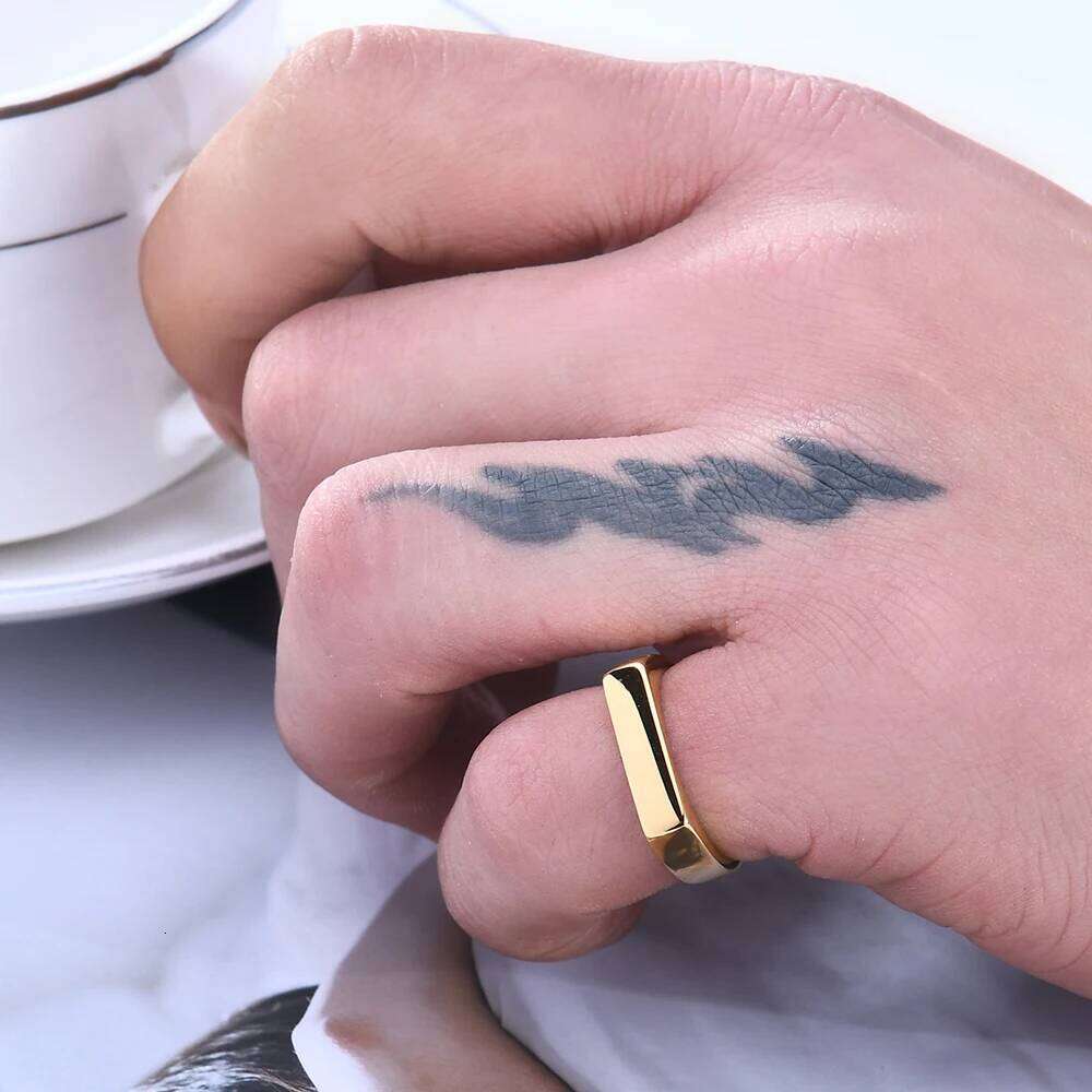 Gothic INS Signet Rings for Men Punk Black Oil Pinky Ring Gold Color Tone Stainless Steel Chunky Boys Teens Fraternal Jewelry H260312