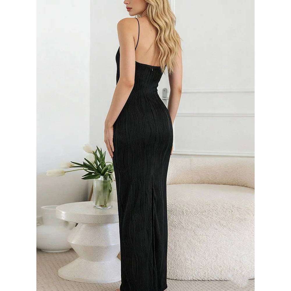 New Fashion Sleeveless Solid Color Split Slip Slim Chic Evening Party Dresses Summer Holiday Beach long Dress Robe C260312