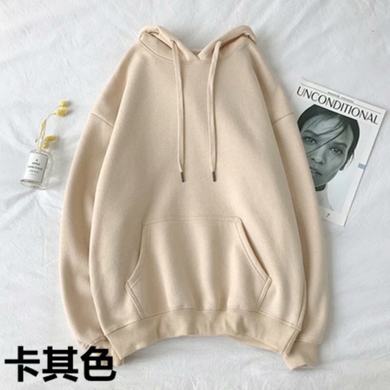 New Style Long-sleeve Fleece-lined Hooded Couple's Sweatshirt Solid Designer Hoodie Color Casual Loose-fit Men's Autumn Pullover Hoodie