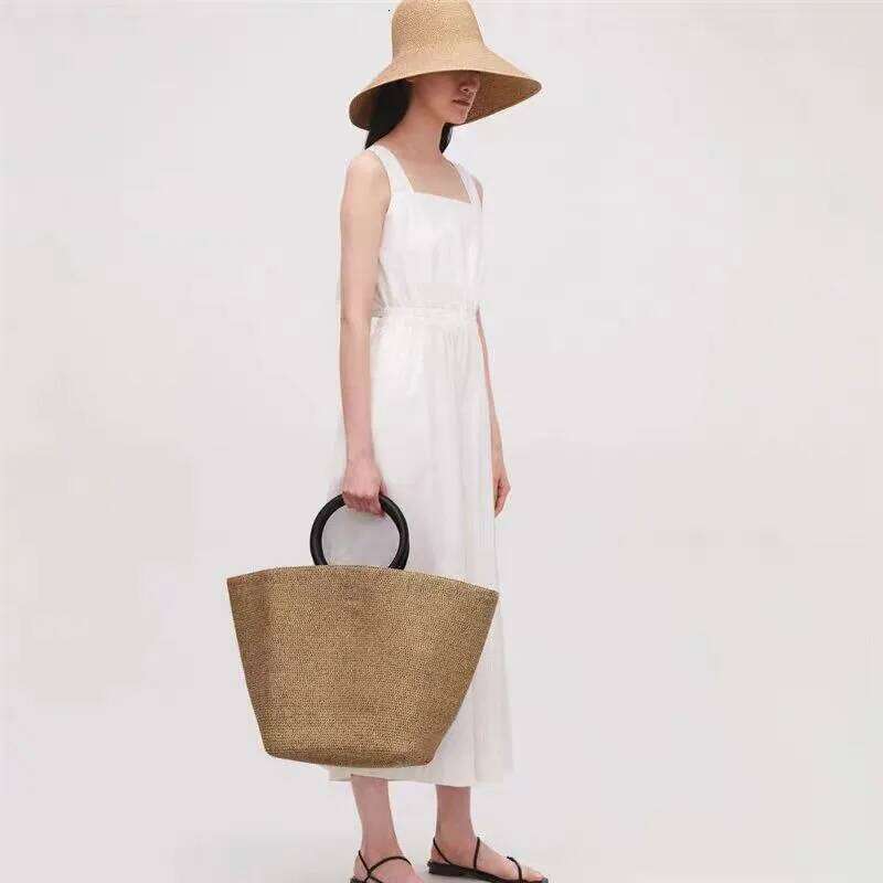 Free Lazy Artistic Texture Large Capacity Straw Tote Lafite Grass Weaving Handmade Woven Summer Beach Bag Commuter Shopping WONST