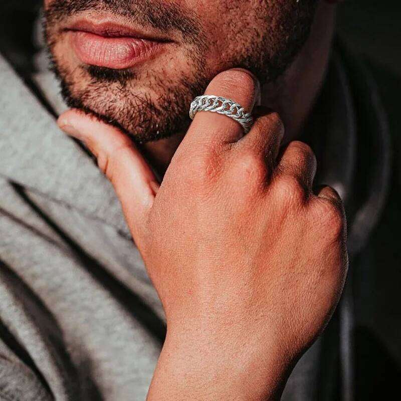 LINK Ring Men, Stainless Steel Miami Chain Ring, Thick Cuban Friendship Chainrings for Men Women Band Jewelry H260312