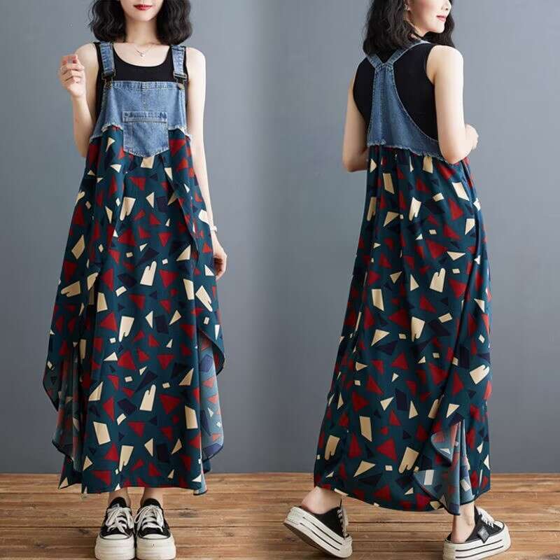 New fashion ruffled long loose-fitting European and American plus-size denim suspender skirt, large hem dress, in stock 2026