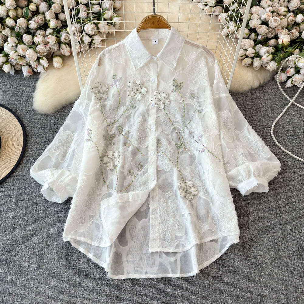 Embroidered White Women's Sunscreen Shirt Jacket Summer Thin Edition 2026 New a21 Ethnic Style Open Collar Wool Sweater