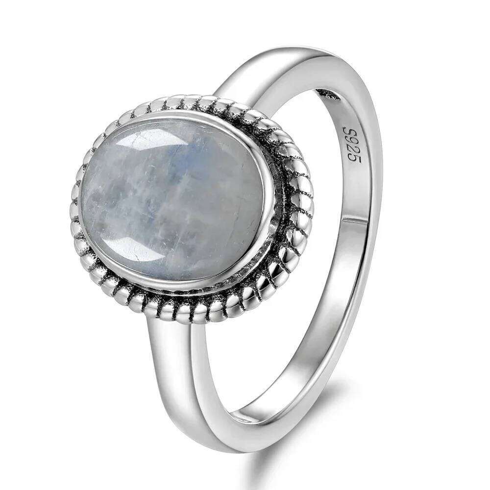 Silver Ring 8x10MM Oval Natural Moonstone Vintage Rings High Quality Fashion Women's 925 Fine Jewelry H260312
