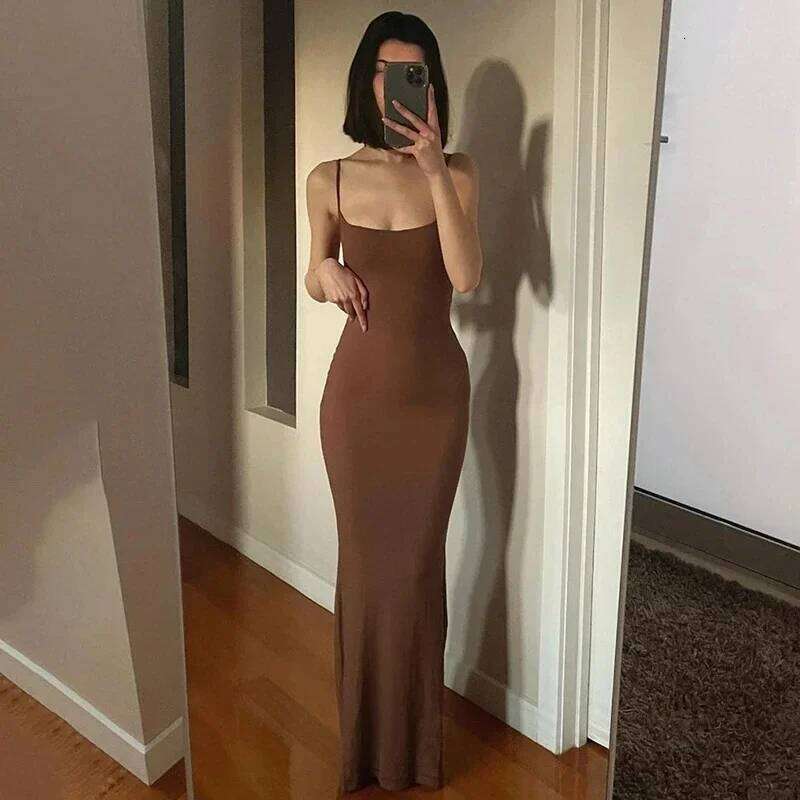 Summer New Tight Long Casual Skirt Sleeveless Sexy Hot Girl Suspender Bag Hip Fishtail Dress C260311