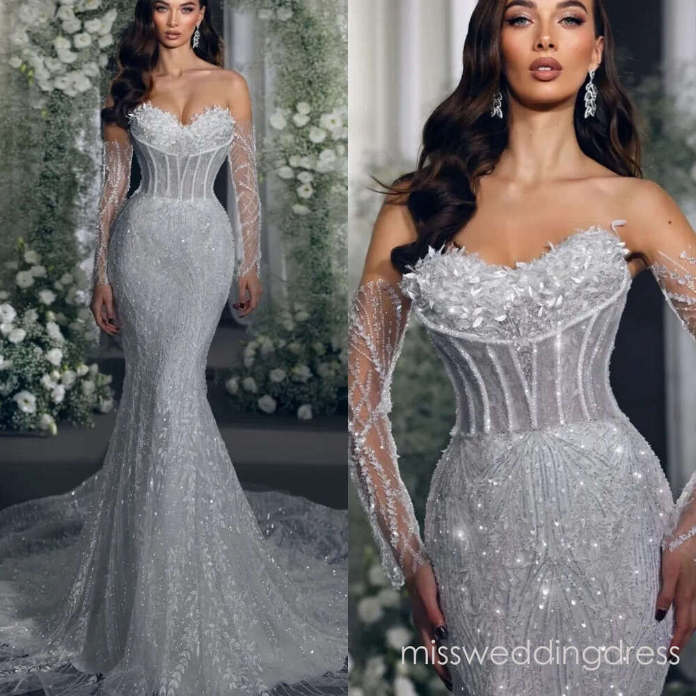 Graceful Wedding Dresses Appliques Mermaid Bridal Gowns Strapless Sequins Sweep Train Bride Dress Custom Made Vestidos De Novia