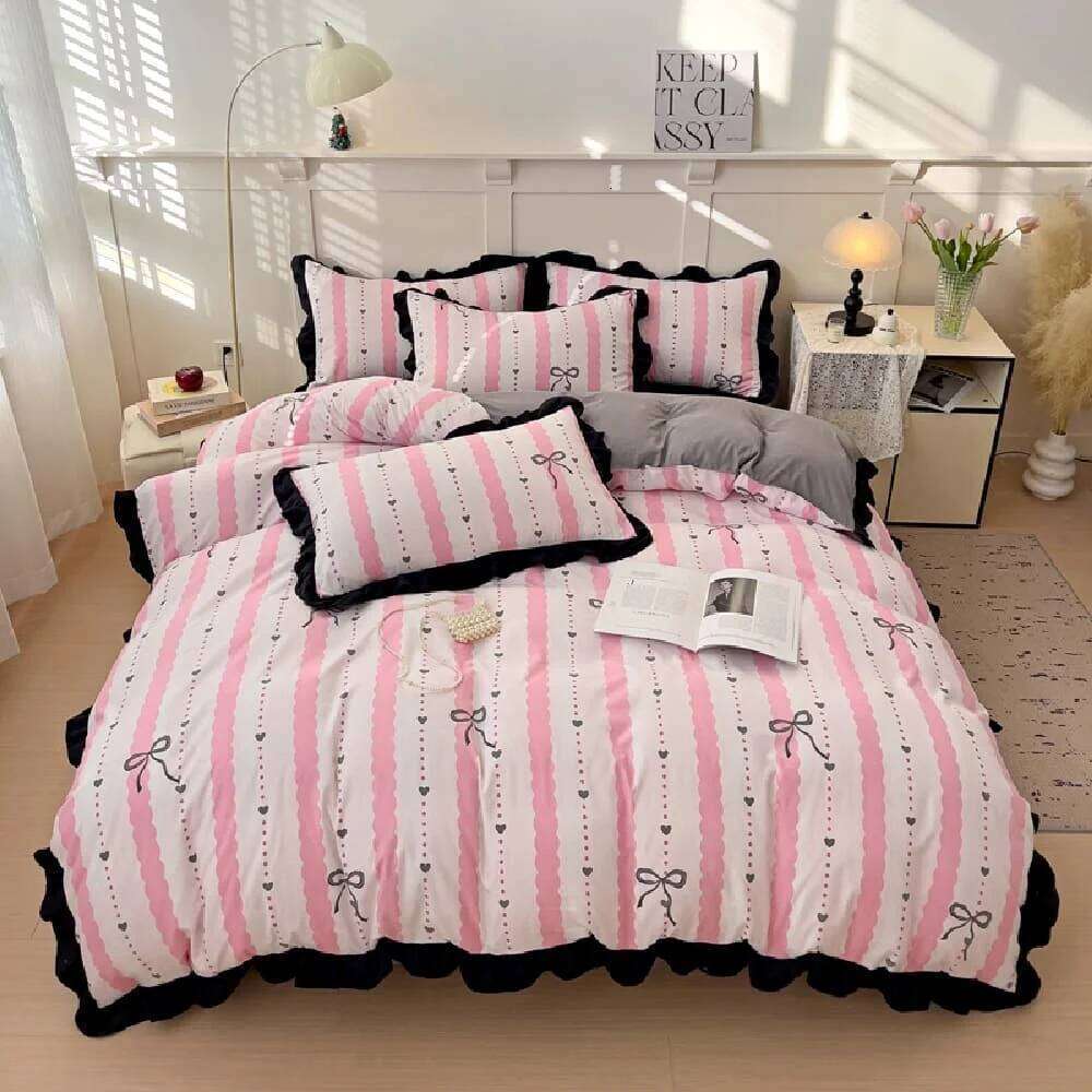 French New Class A Bed Four-piece Comforter Washed Cotton Four-season Skin Friendly Quilt Cover Three-piece Bedding Set H260312 - view 4