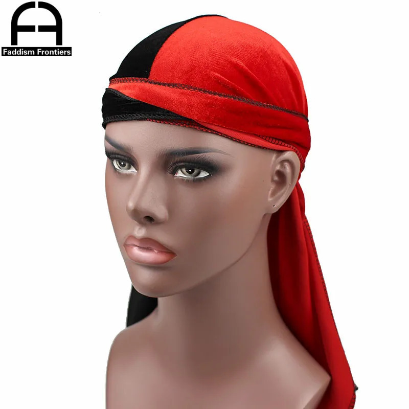 Mens Velvet Patchwork Durags Bandanas Turban Hat Two Tone Velvet Durag Biker Headwear Hat Headband Hair Accessories 260304