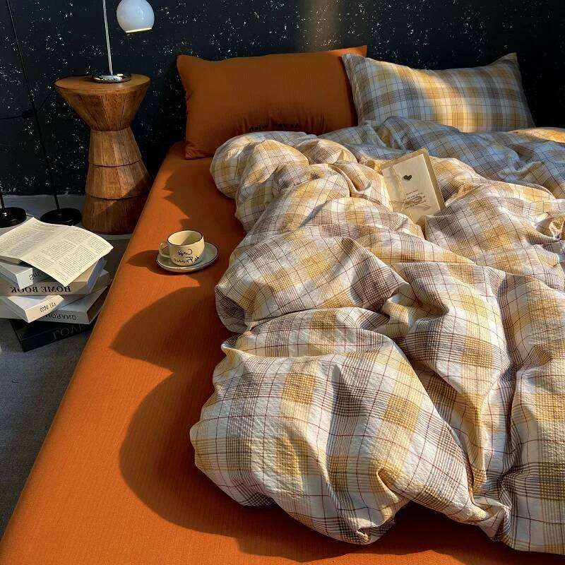 High Quality Beauty Bedding Plaid Duvet Cover Bed Sheet Set With Pillowcases Adult Dormitory Queen Size Winter Home Decor H260312