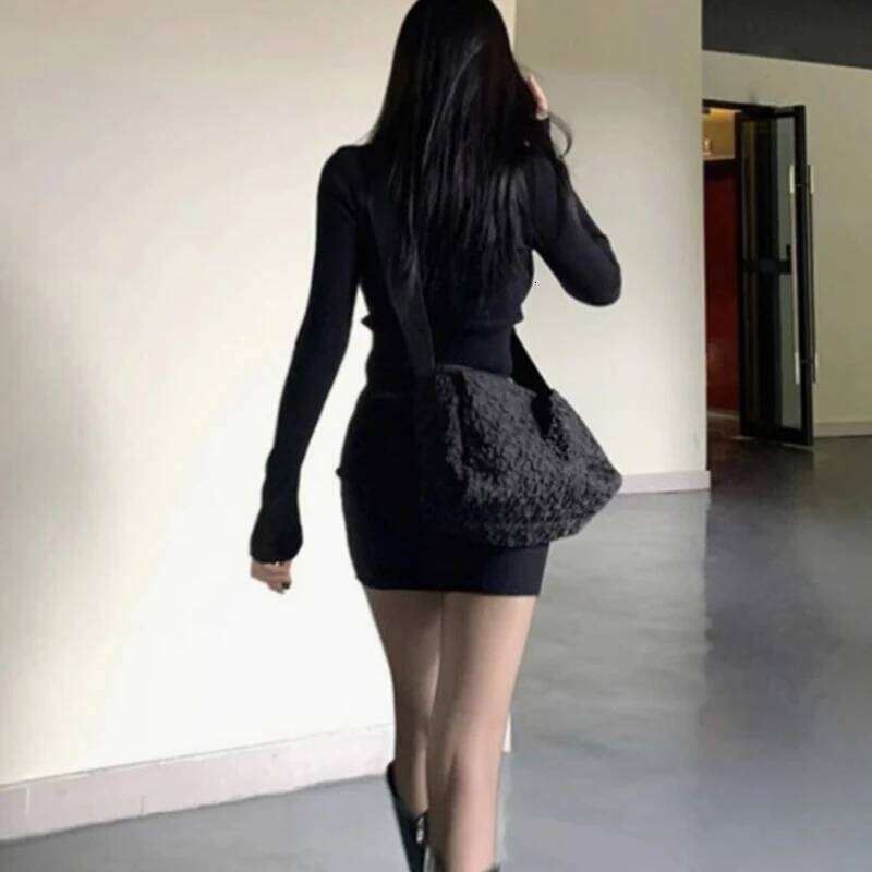 2025 Minimalist Black Ribbed Knit Half Zip Long - Sleeve Bodycon Dress, Women's Daily Elegant Wear C260312