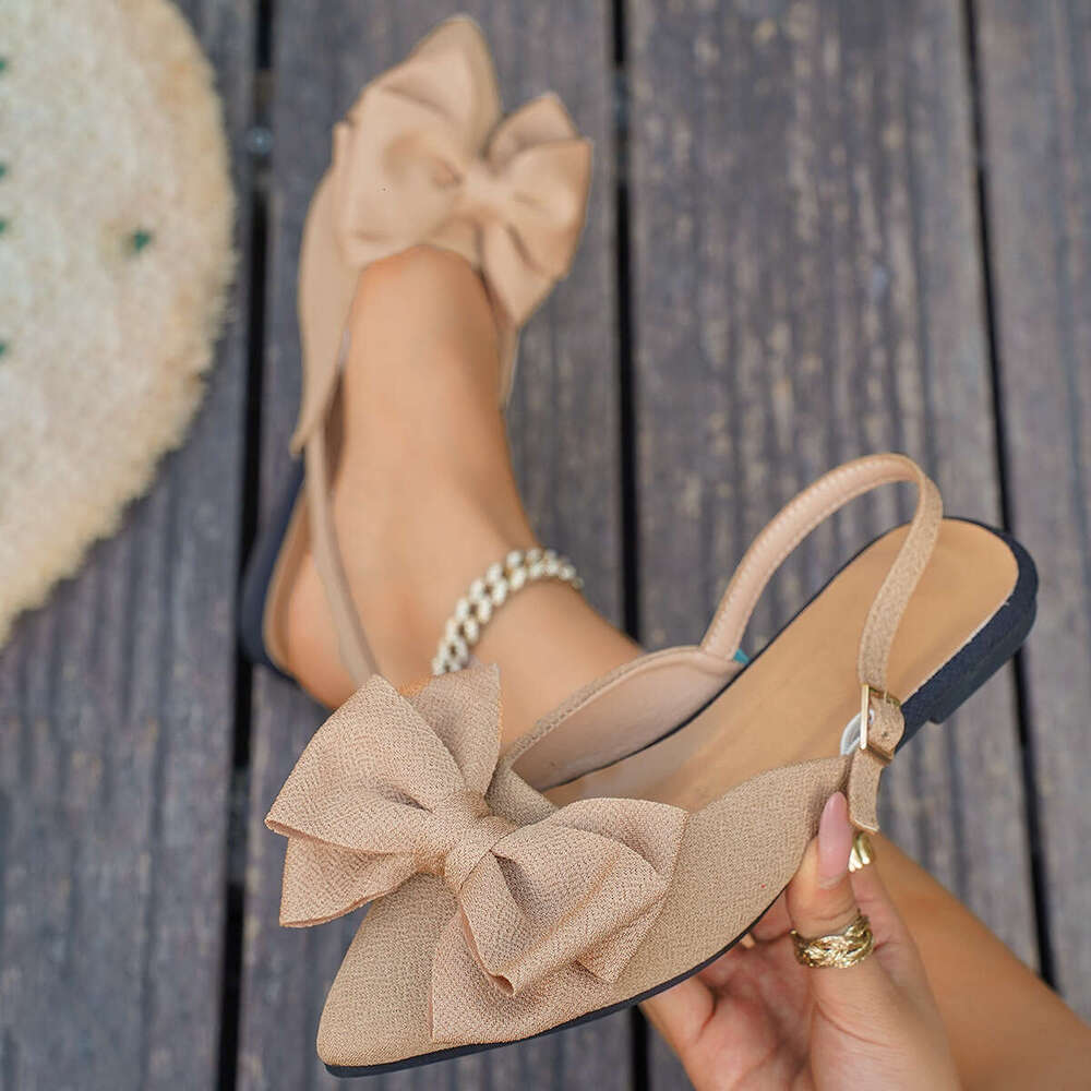 Designer shoes Bowknot Closed-Toe Backless Summer New European and American Style Pointed Toe Fabric Flat Sandals for Women