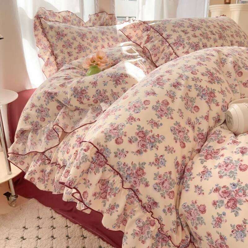 INS Girls Bedding Sets 2025 New Korea Style Floral Bed Sheets Duvet Set With Pillowcases Quilt Cover H260312