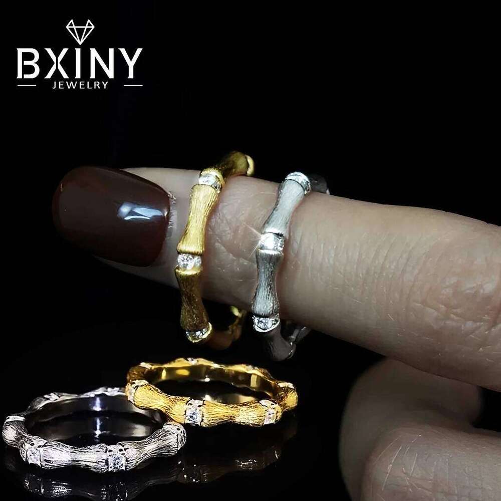 BXINY Moissanite Ring 925 Sterling Silver 18K Gold Plated For Women Men Bamboo Shape Eternity Band Lab Diamond Fine Jewelry Gift H260312