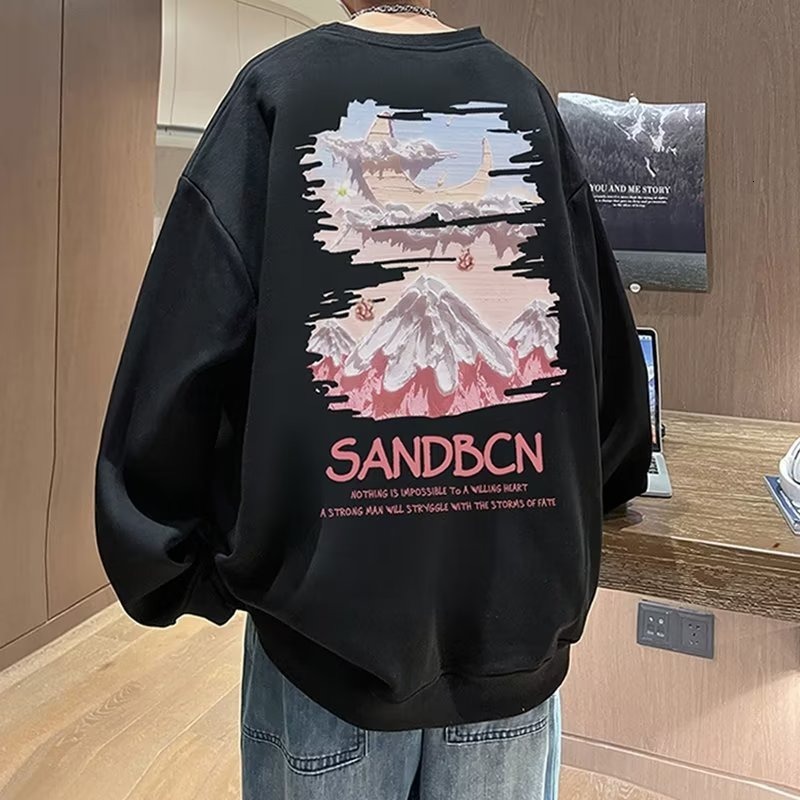 Men's Crew Neck For Spring And Auumn Designer Hoodie Syle Prined Long Sleeve T-shir Base Layer Fall And Winer Fleece-lined Thickened