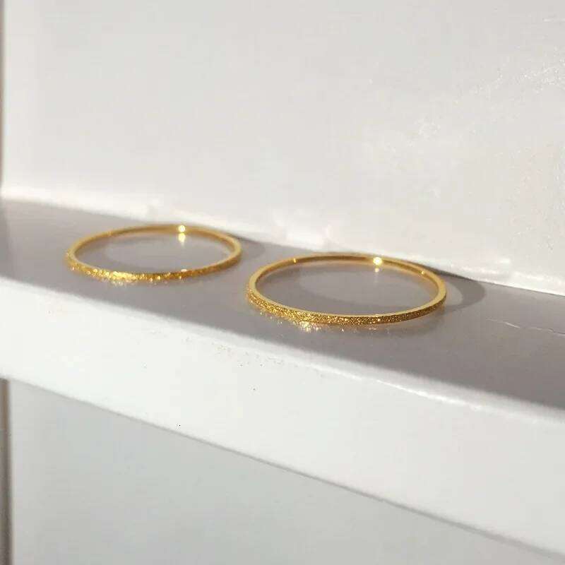 Minimalist Matte Stainless Steel Rings for Women Korean Women's Girls Jewelry Christmas Thin Band Ring Set 18K Gold Plated H260312