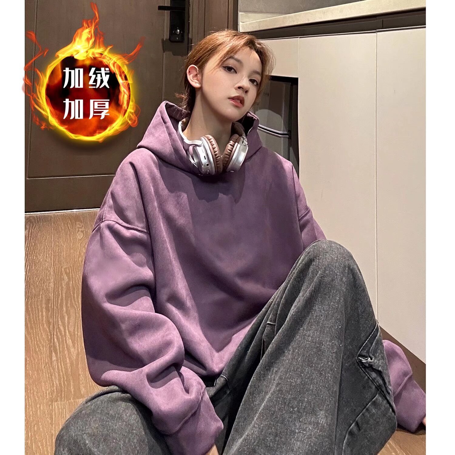 Solid Color Heavy-duty Suede Hooded Sweatshirt New Autumn And Designer Hoodie Winter Versatile Casual Fleece-lined Smooth Sweatshirt For Both Men And 