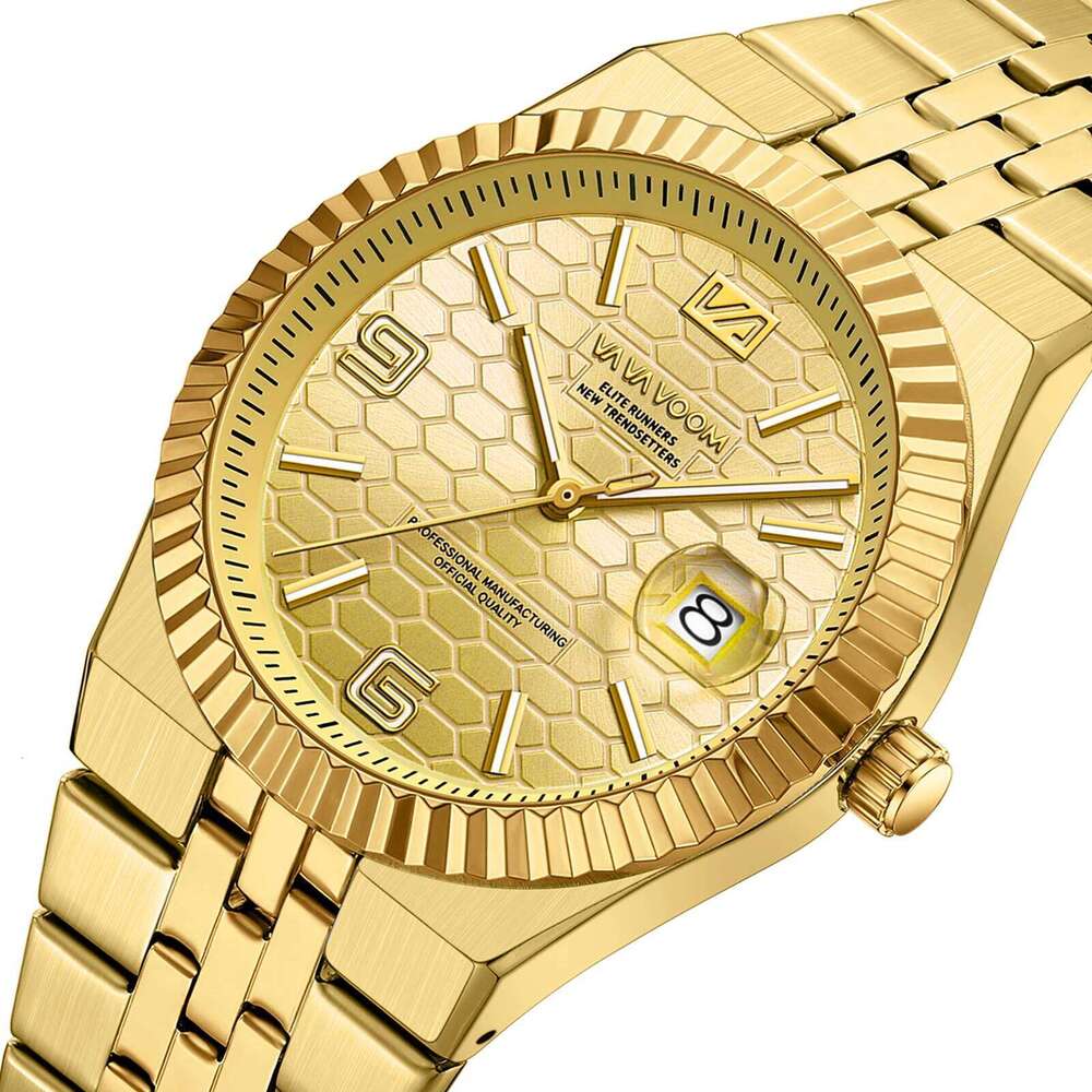 Watch for Men Stainless Steel Business Style 40mm Quartz Movement 3Bar Waterproof Clock Fashion Honeycomb Calendar Wristwatches