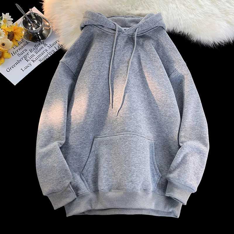 Factory Direct Sales Latest Solid Color Loose Breathable High Street Retro Mens Crew Neck Cotton Versatile Hoodie M260312