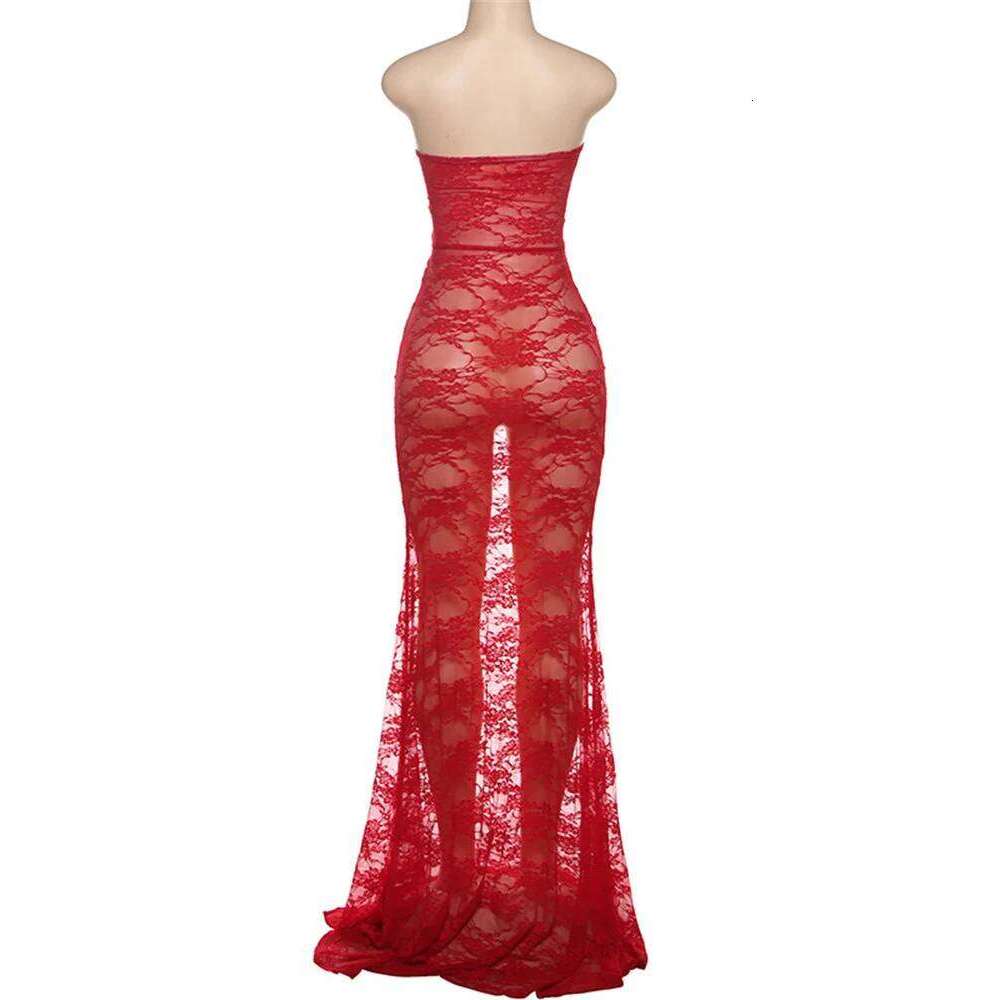 Nibber Lace Sexy Women Maxi Dress Stunning Coquette See Through Patchwork Drawstring Strapless Bodycon Mujer Midnight Club Robe C260312