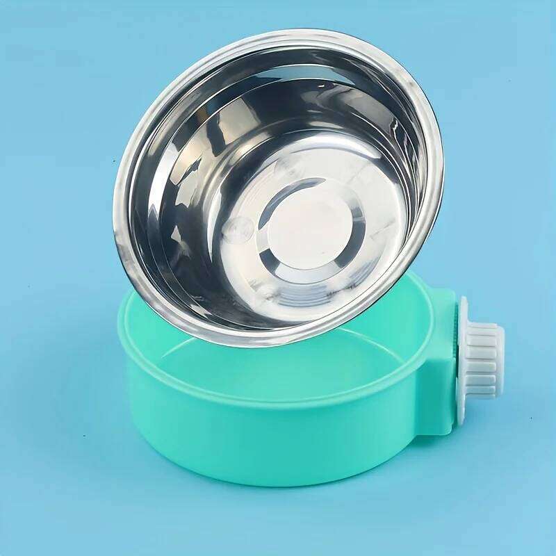 Candy-Colored Pet Cat Food Hanging Stainless Steel Dog Cage Double Bowl 26Y0312