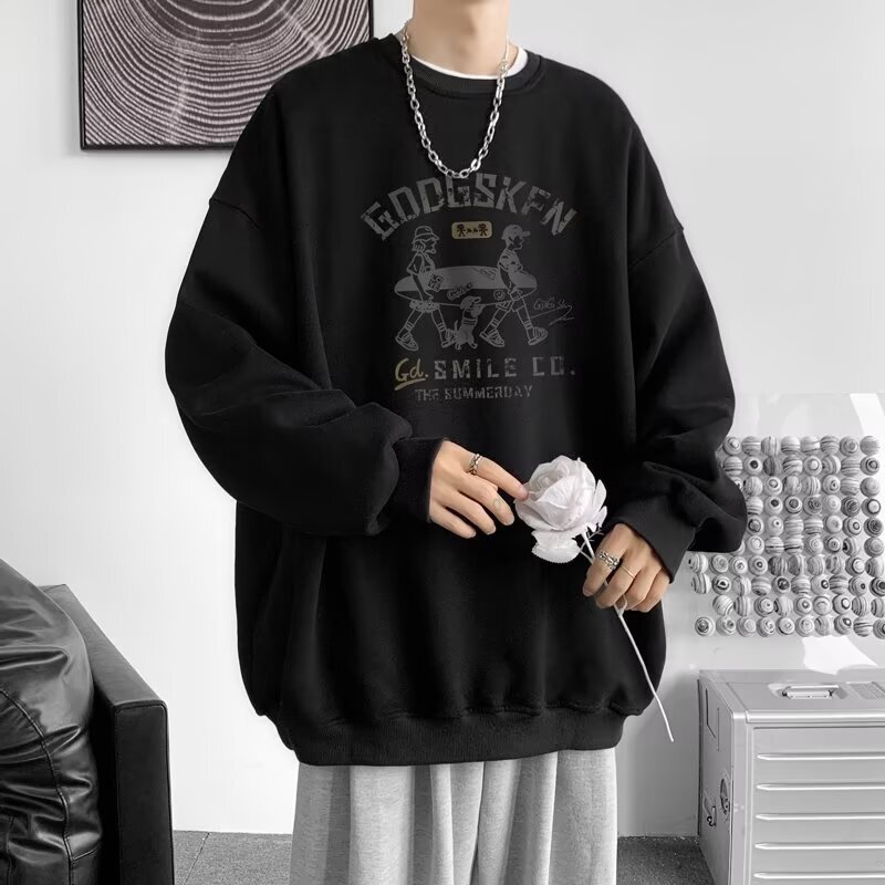 Designer Hoodie Autumn/winter New Heavyweight Hong Kong Style Fashion Sweatshirt For Men Round Neck Loose Fit Style Thin Casual Plus Trendy Men's