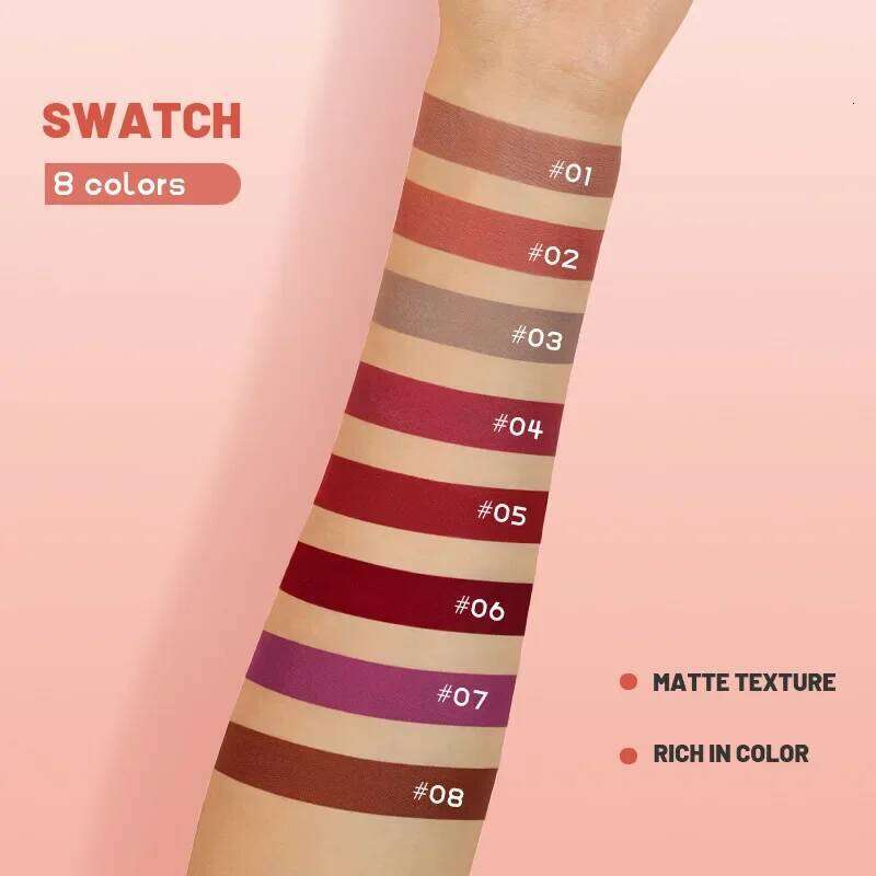 High Quality NEW 24 Hour Velvet Matte Lipstick Gloss Makeup 8 Color Nude Natural Stick LipGloss Waterpoof Lip Cosmetic W260311