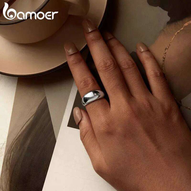 BAMOER 925 Sterling Silver Chunky Adjustable Bold Thick Statement for Women Minimalist Rings H260312