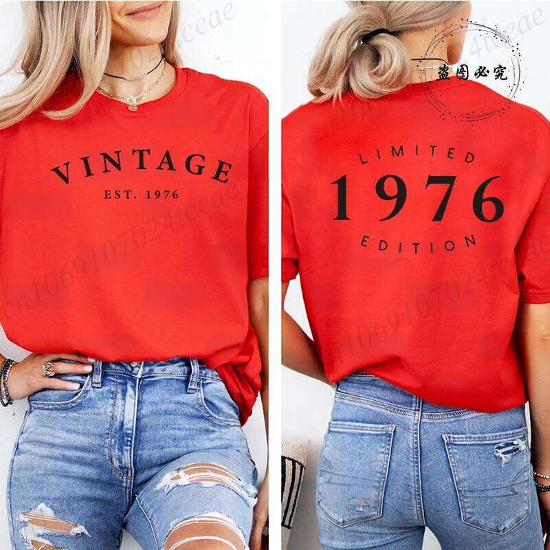 Vintage Est Print T-shirt for Women Summer Fashion Casual Tees Short Sleeves Tops Limited 1976 Edition Graphic Tee T-shirts Z260312