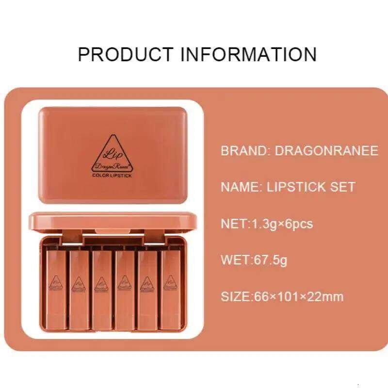 6pcs Matte Lipstick Set Waterproof Long Lasting Non Transfer Easy Apply Vibrant Colors Makeup Gift for Women W260311