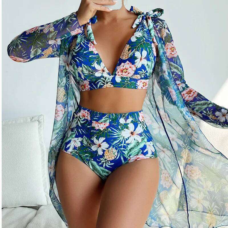 Bikini Print Swimsuits 2026 Female Swimwear Push Up For Beach Wear Three-Piece Bathing Suits Pool Bather Women's Swimming Suit Y260303