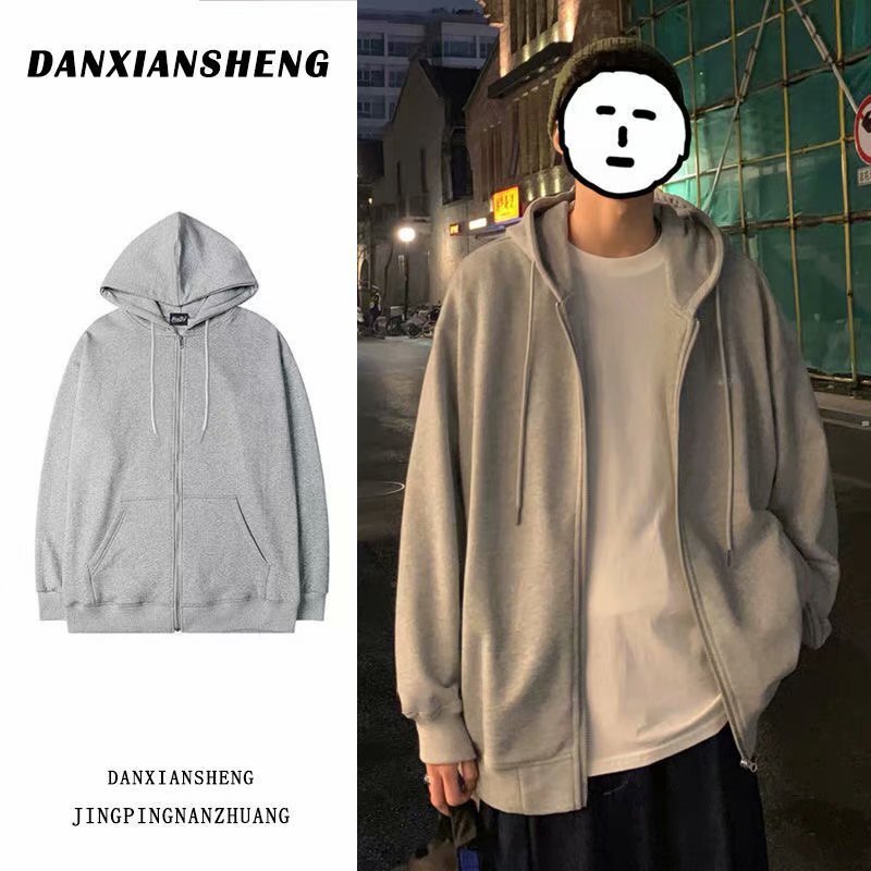 Autumn Winter Hong Kong Style Hoodie Men's Hooded Cardigan Trend Student Fleece Jacket Loose Designer Hoodie Fit Sports Class Uniform Women