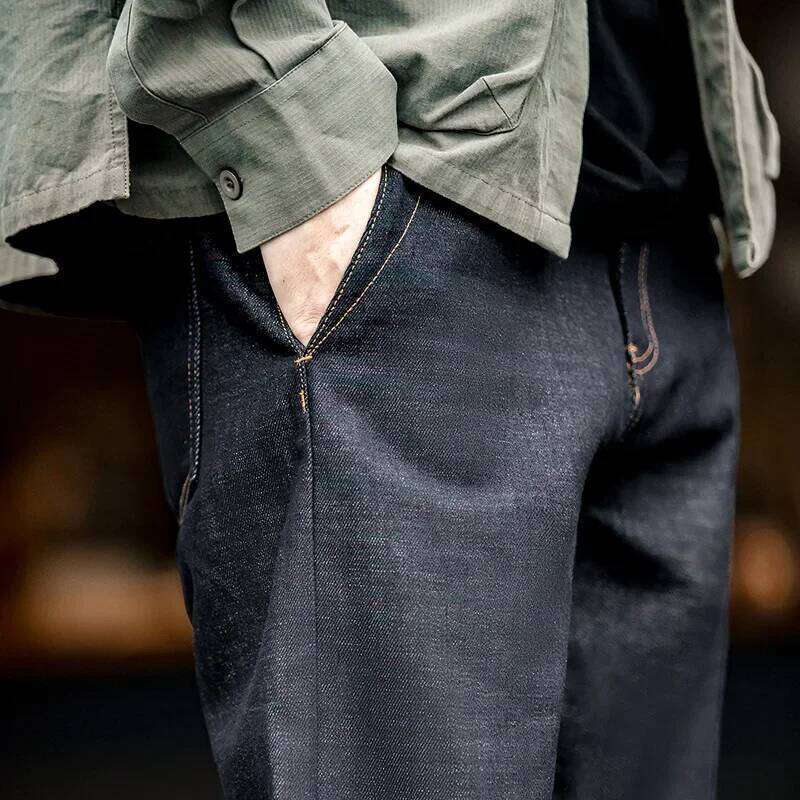 Maden Vintage 13.5OZ Selvedge Raw Jeans Cotton Straight Denim Pants Men's Heavyweight Blue Zip Fly with Pockets Trousers 26Y0312