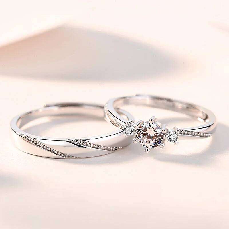 WANZHI New Diamond Inlaid Couple for Men and Women Adjustable Opening Wedding Engagement Rings Jewelry Accessories H260312