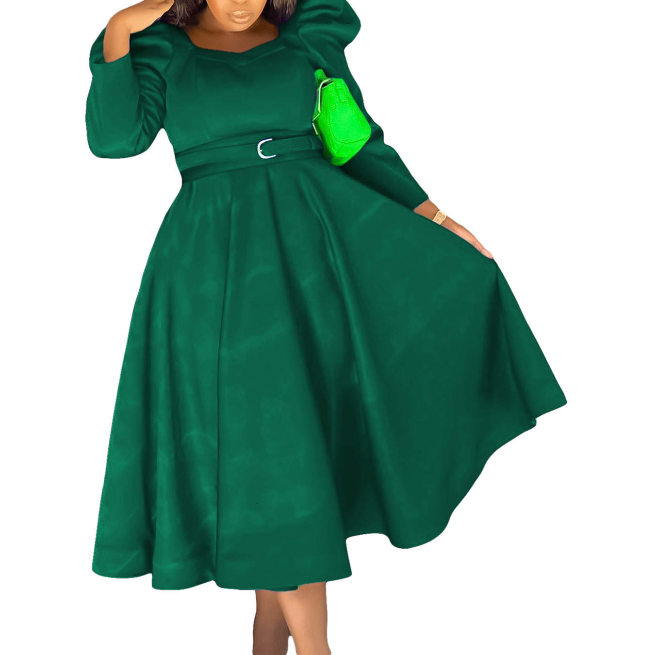 D467 Womens Winter New Fashion Puff Sleeve Plus Size Party Dress