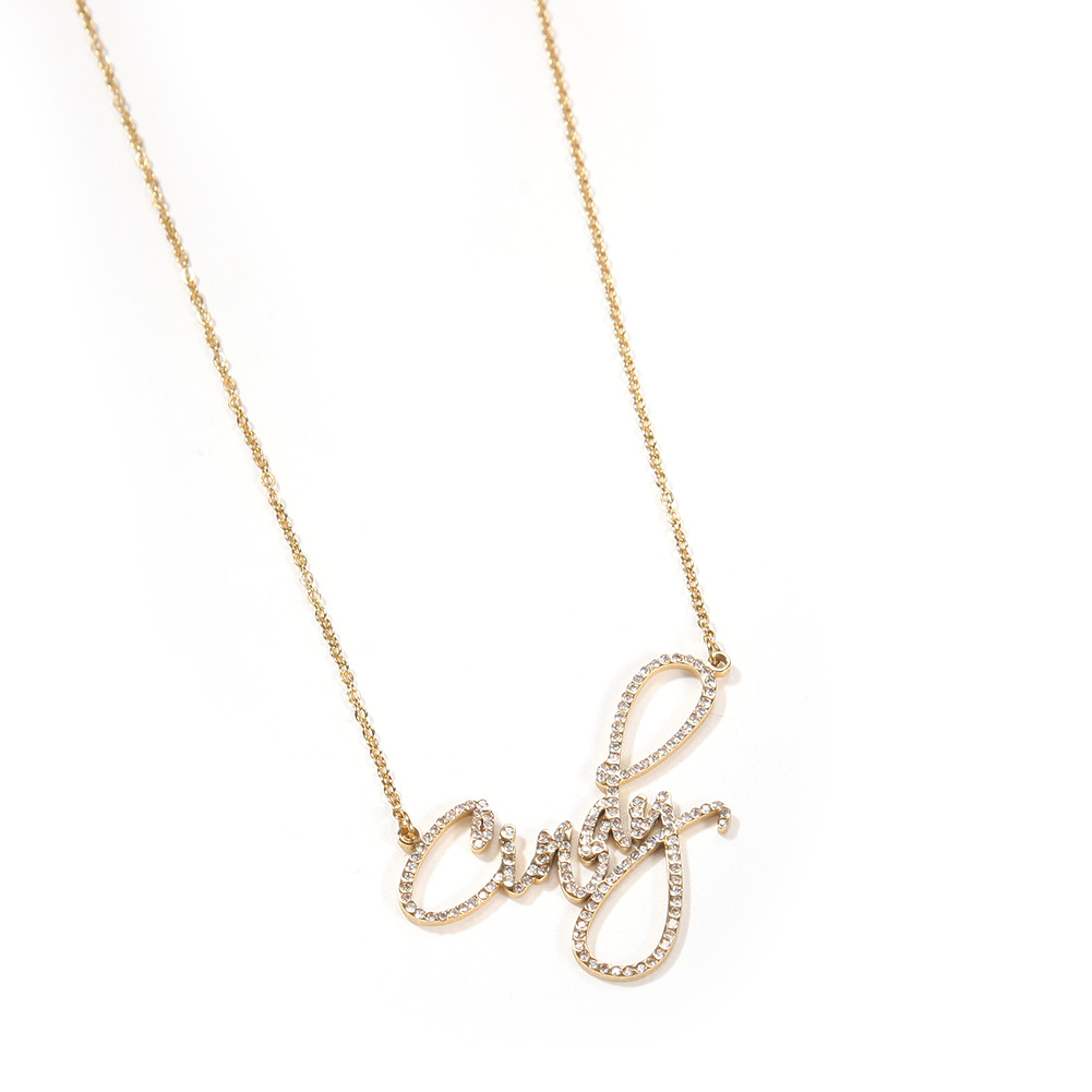 Custom Name Pendant Necklace Stainless Steel with Zircons Personalized Jewelry with Chain