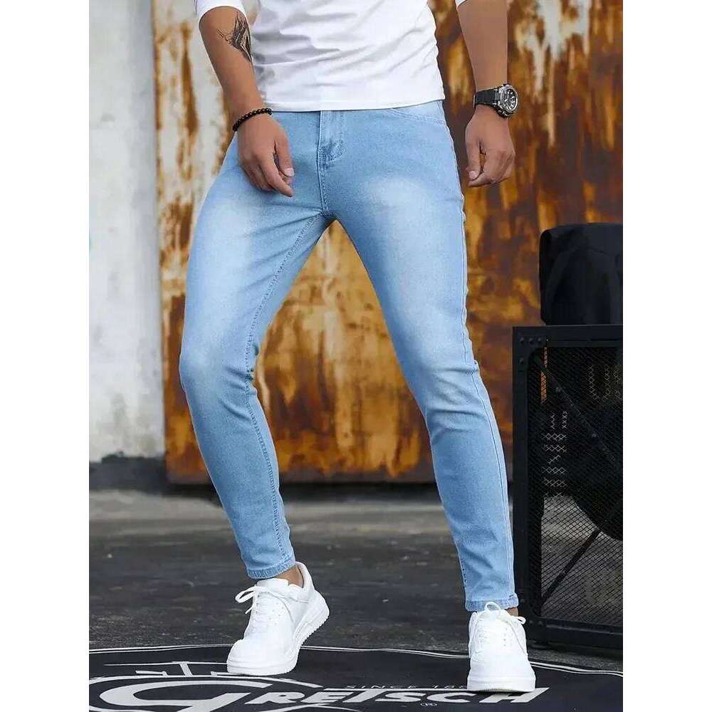 Men Jeans Stretch Skinny Denim Pants Solid Color Black Blue Spring Luxury Street Harajuku Hip-Hop Style Slim Fit Trousers Brand 26Y0312