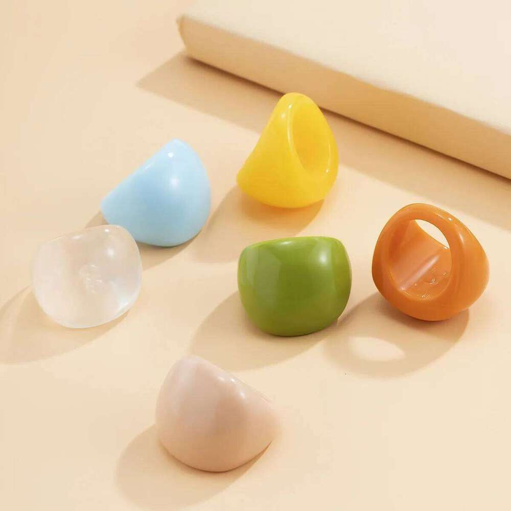 New Fashion Colorful Macarons Transparent Arc Resin Acrylic Geometric Rings for Women Girls Party Exaggerated Chic Jewelry Gifts H260312
