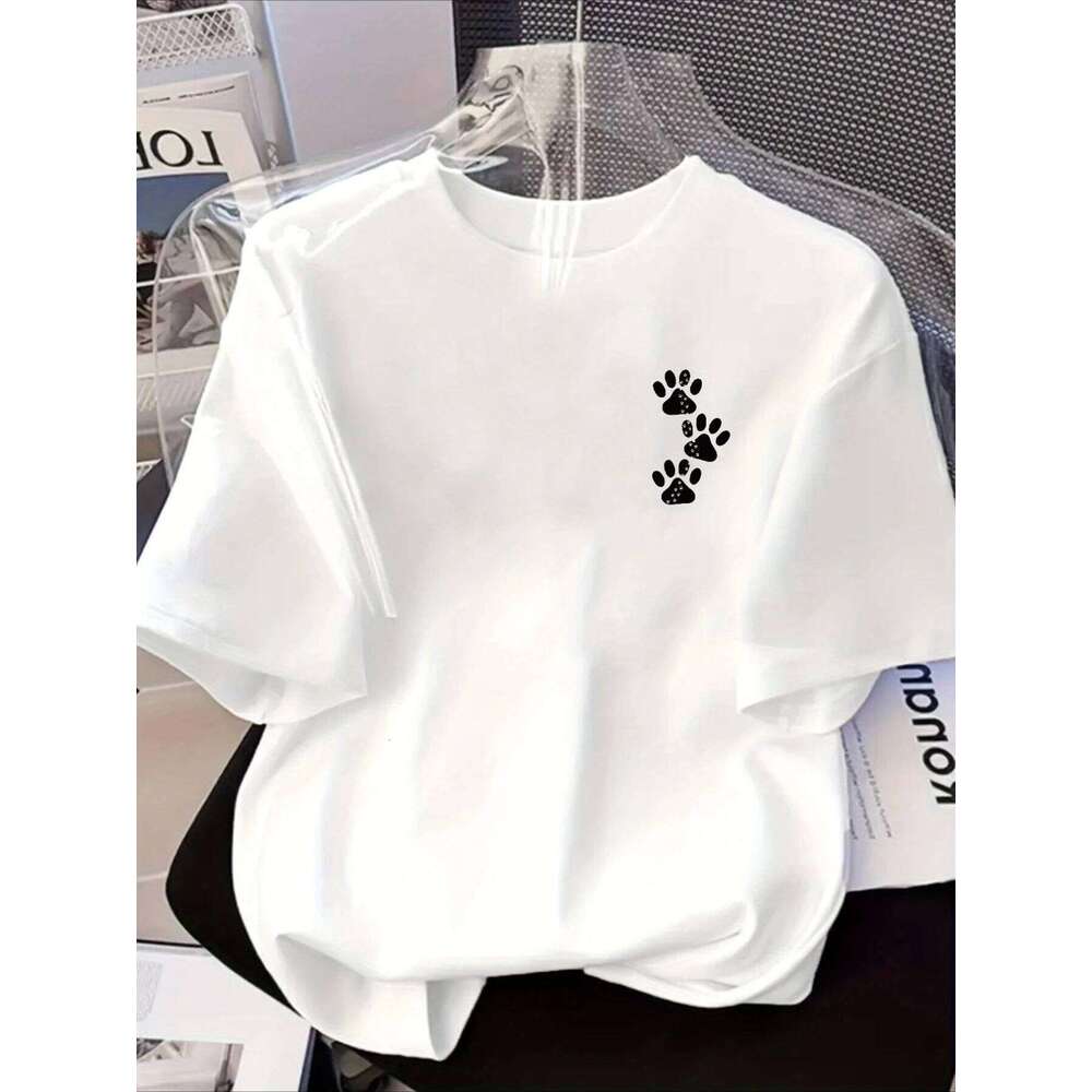 Women's Casual Short Sleeve Crew Neck T-Shirt Animal Paw Design Pet Lover Summer Clothing Everyday Tops Print Fashion Z260312