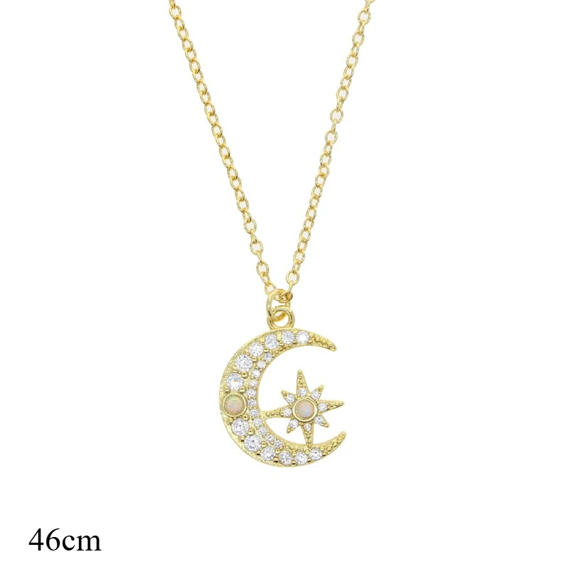An Elegant Gold Plated Moon Star Necklace Set With Zircon Making It A Fashionable And Exquisite Daily Gift For Women
