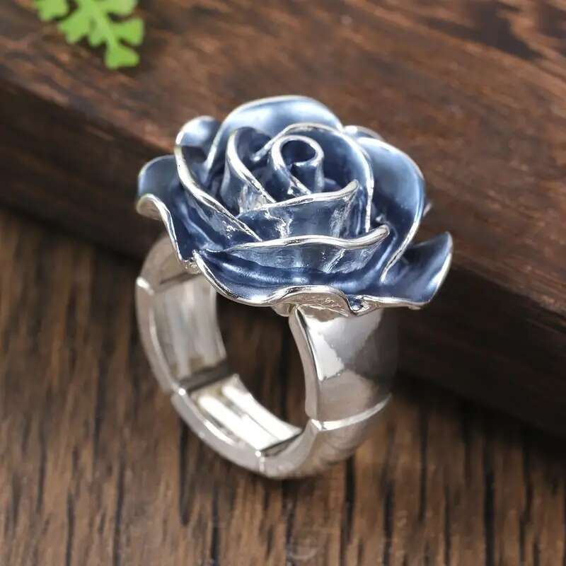 2026 Fashion Elegant Rose Rings Oil Painting Blue Rose Flower Lady Ring for Women European and American Designer Jewelry Rococo Style