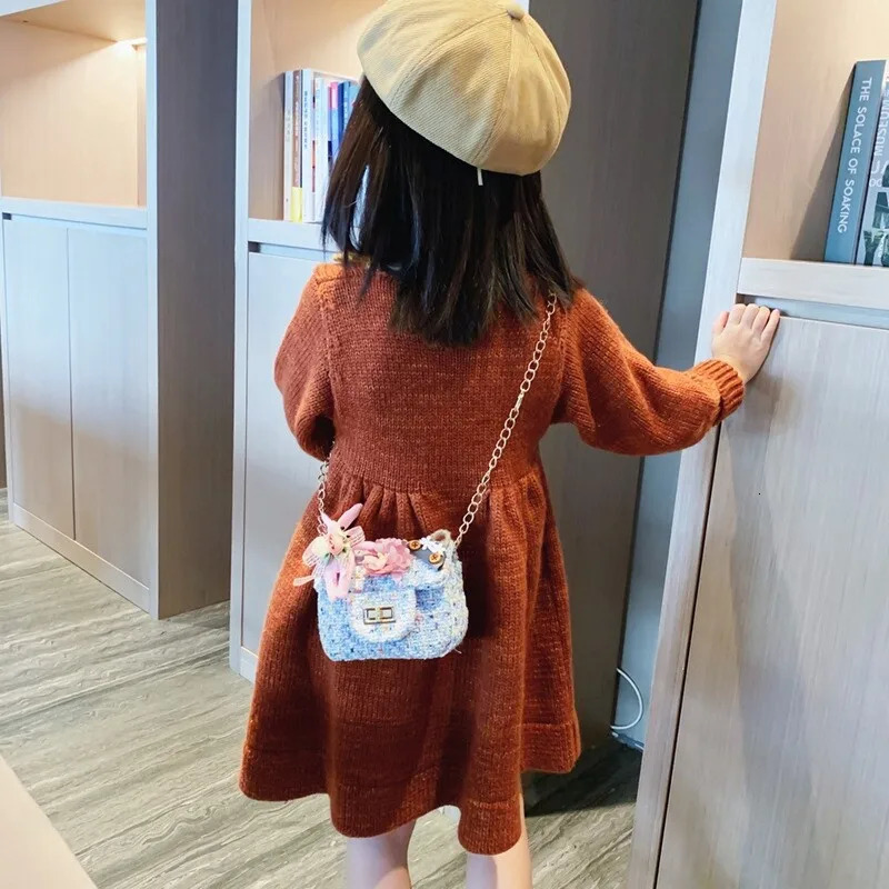 Bear Leader Fashion Childrens Bag Cute Baby Girls 3D Flowers Handbag Waist Bags Small Square Hasp Chain 260311