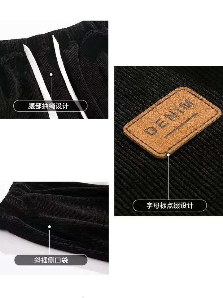 Men Casual Corduroy Trousers Loose Fit Baggy Pants Straight Sweatpants Spring Summer Thin Drawstring Outdoor Streetwear