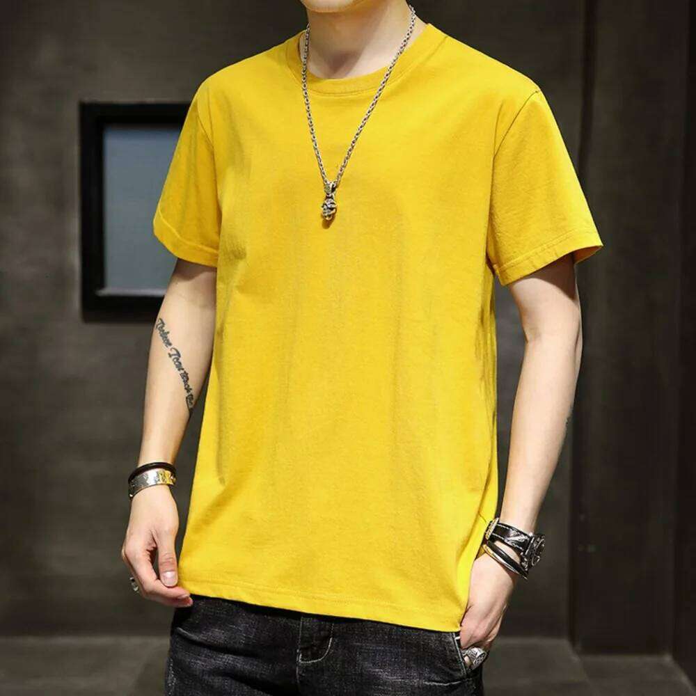 New Trend Pure Cotton T Shirt Men's Classic High-Quality Solid Color Casual Short-Sleeve Tee Tops